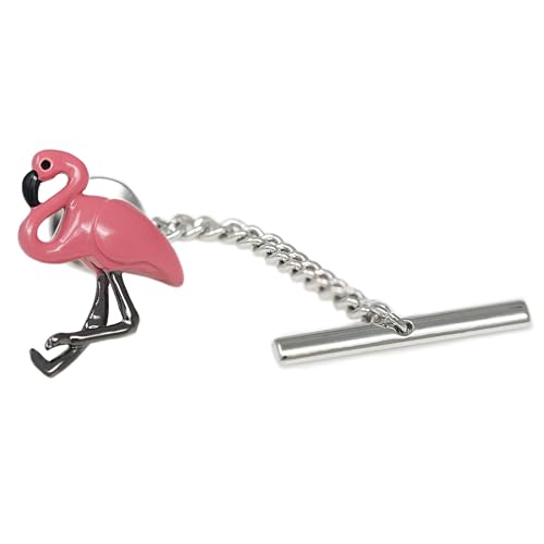 Men’s Tie Tack Tie Pin with Chain – Classic Lapel Pin Accessory for Dress Shirts, Suits & Formal Wear - style: Flamingo