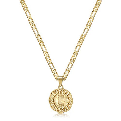 KissYan Initial Necklaces for Women, 14K Gold Plated Round Letter Pendant Capital Monogram Necklace Alphabets from A-Z Figaro Chain Jewelry - color: Gold, style: G