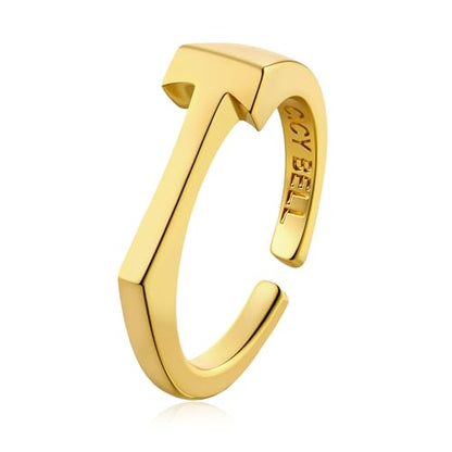 Cicy Bell Initial Rings for Women 18k Gold Plated Adjustable Rings | Open Signet Rings, Bold Letter, Personalized Engraved, For Party - color: Initial-T