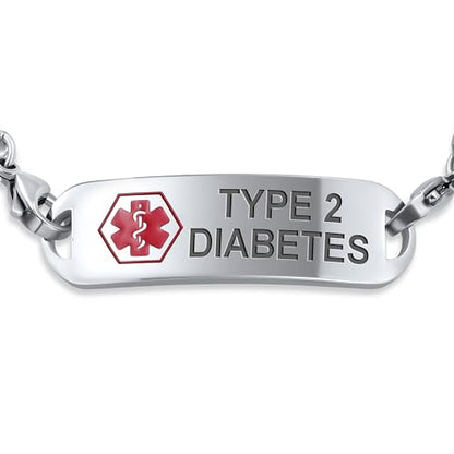 Bling Jewelry Personalize Medical Identification Medical ID Figaro Link Bracelet For Men Steel 8.5in Custom Engraved - style: Figaro-Type 2 diabetes