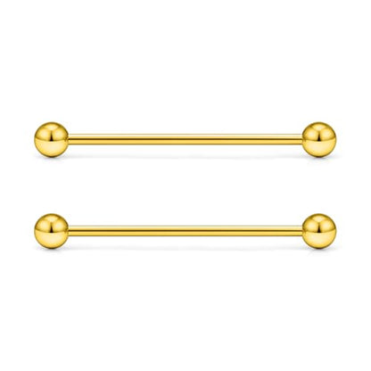 16G 14G Surgical Steel Tongue Rings Nipple Rings Industrial Piercing Jewelry Set Multi Size Straight Barbells 12mm 14mm 16mm 19mm 22mm 28mm 32mm 35mm 38mm 40mm 45mm for Women Men - color: goldtone, size: 14g,bar length 35mm