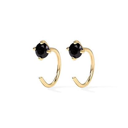 PAVOI 14K Gold 925 Sterling Silver Huggie Half Hoop Earrings for Women | Tiny Boho Colored Cartilage Earring | Blue, Green, Amethyst, Garnet, Black CZ, Turquoise, Opal, Pearl - style: Black
