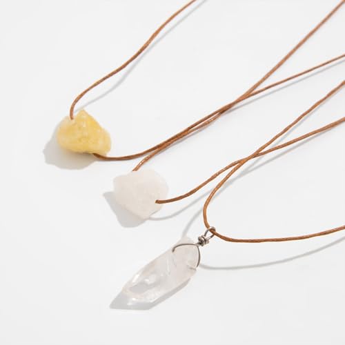 Crystal Holder Necklace for Women Natural Gemstone Crystal Pendant Necklace Handmade Boho Sun Necklace Summer Beach Jewelry Accessories - color: Yellow