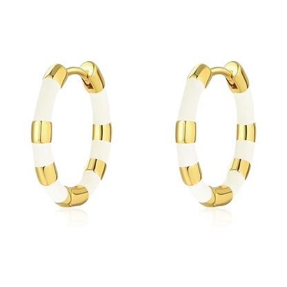Milan Chiva 14K Gold Plated Small Huggie Dangle Earrings | Lightweight Trendy Heart Dainty Jewelry Hypoallergenic Chunky Gold Hoops Earrings Jewelry Mothers Day Gift for Women - color: E-White