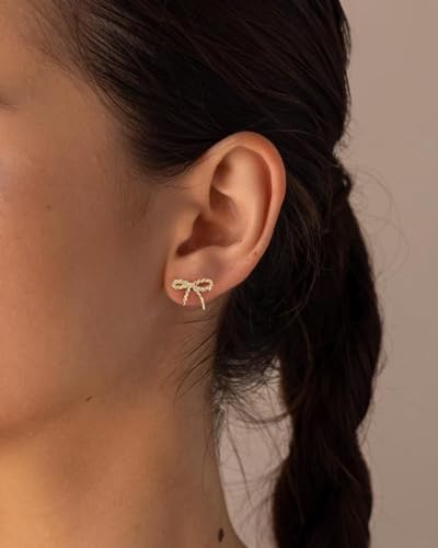 Stud Earrings for Women- 14K Gold/White Gold Plated/Black Bow Dragon Softball Snake Bat Stud Earrings - color: Sparkling Bow