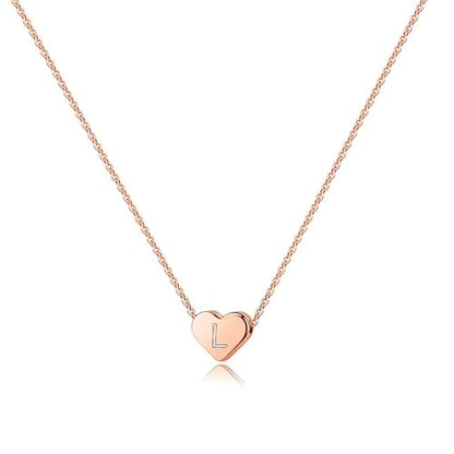 Turandoss Tiny Heart Initial Necklaces for Girls | 14K Rose Gold Plated Heart Pendant Handmade Dainty Letter Initial Necklaces for Teen Girls Jewelry - color: L