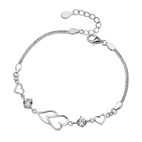925 Sterling Silver Bracelets for Women Adjustable Love Heart Charm Chain Bracelets Fashion Jewelry Valentine's Day Gifts for Your Lover - color: 3-Silver