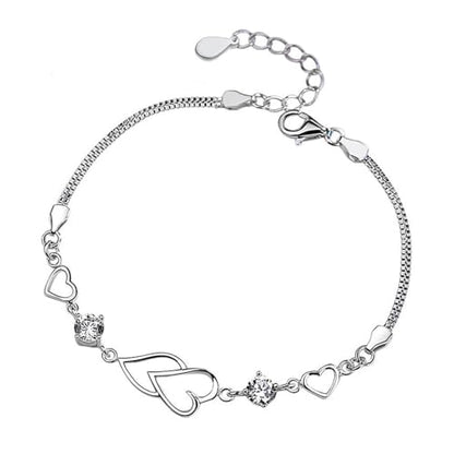 925 Sterling Silver Bracelets for Women Adjustable Love Heart Charm Chain Bracelets Fashion Jewelry Valentine's Day Gifts for Your Lover - color: 3-Silver