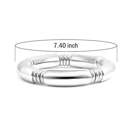 Gold Chunky Bangles Bracelets For Women 14k Gold Plated Stack Layered Curved Bamboo Tube Stretch Bracelets Gift Jewelry - color: 1pcs Silver