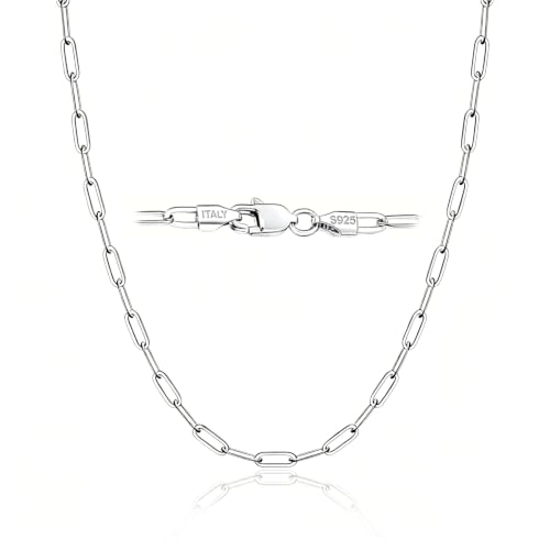 18k Gold Plated 925 Sterling Silver Chain Necklace for Women,3.0mm Thin Sturdy Paperclip Chain, Layering Necklace Tarnish Resistant Dainty Jewelry Gift 18/20/22/24/26 Inch - color: Silver, size: 22 Inch