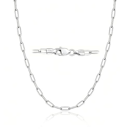 18k Gold Plated 925 Sterling Silver Chain Necklace for Women,3.0mm Thin Sturdy Paperclip Chain, Layering Necklace Tarnish Resistant Dainty Jewelry Gift 18/20/22/24/26 Inch - color: Silver, size: 22 Inch