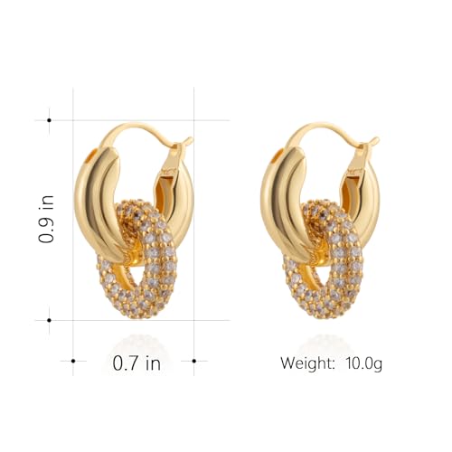 Milan Chiva 14K Gold Plated Small Huggie Dangle Earrings | Lightweight Trendy Heart Dainty Jewelry Hypoallergenic Chunky Gold Hoops Earrings Jewelry Mothers Day Gift for Women - color: G-Gold