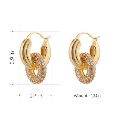 Milan Chiva 14K Gold Plated Small Huggie Dangle Earrings | Lightweight Trendy Heart Dainty Jewelry Hypoallergenic Chunky Gold Hoops Earrings Jewelry Mothers Day Gift for Women - color: G-Gold