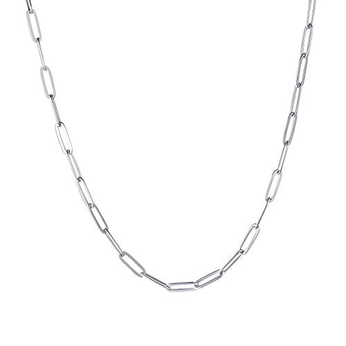 Stainless Steel Dainty Paperclip Link Chain Necklace for Women with Extension - Silver and Gold Color - color: Silver Color-18"