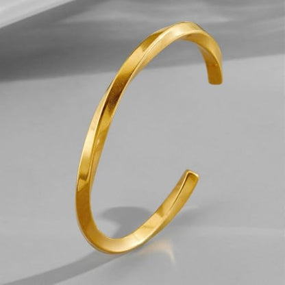 Stainless Steel Glossy Geometric Twist Open Bracelet for Men Women Fashion Casual Holiday Party Jewelry - color: golden
