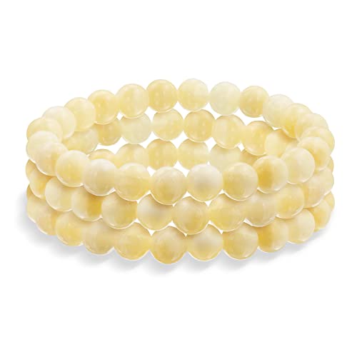 Bling Jewelry Genuine 8MM Gemstone Ball Bead Stretch Bracelet Stackable (3 Set) - color: Yellow Stone Jade