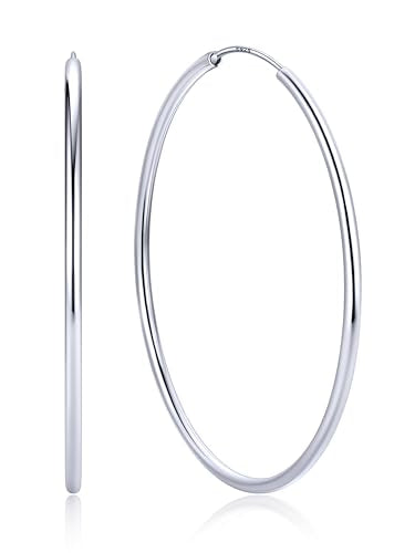 ChicSilver 925 Sterling Silver Hoop Earrings for Women Hypoallergenic, Lightweight Large Gold Plated Silver Hoop Earrings, Endless Hoops Earring 20/30/40/50/60/70MM - color: A. High Polished Silver, size: 60mm