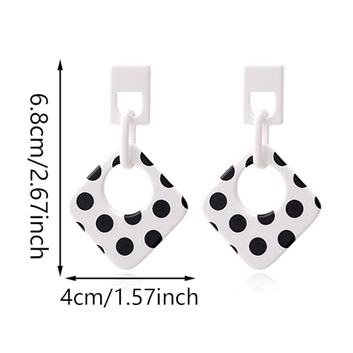 Handmade Lightweight Retro Polka Dot Square Hollow Round Dangle Drop Earrings Unique Chic Resin Geometric Stud Earrings For Women - style: White Chain
