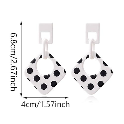 Handmade Lightweight Retro Polka Dot Square Hollow Round Dangle Drop Earrings Unique Chic Resin Geometric Stud Earrings For Women - style: White Chain