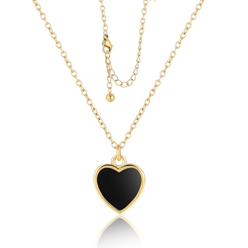 18K Gold Plated, Pt Plated Chain Necklace with Knot, Butterfly, Heart Pendant for Women, Delicate Minimalist Jewelry, 18-20 Inches - color: 10mm Black Heart
