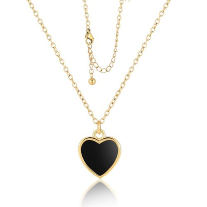 18K Gold Plated, Pt Plated Chain Necklace with Knot, Butterfly, Heart Pendant for Women, Delicate Minimalist Jewelry, 18-20 Inches - color: 10mm Black Heart