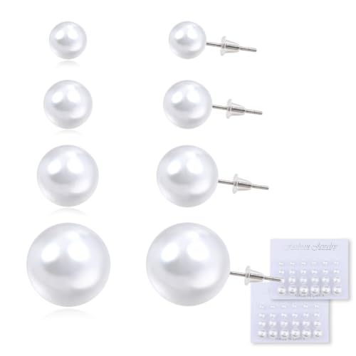 Pearl Stud Earrings for Women Elegant Trendy Round Cubic Zirconia Earrings Studs Pearl Cz Studs Earring for Women - color: two