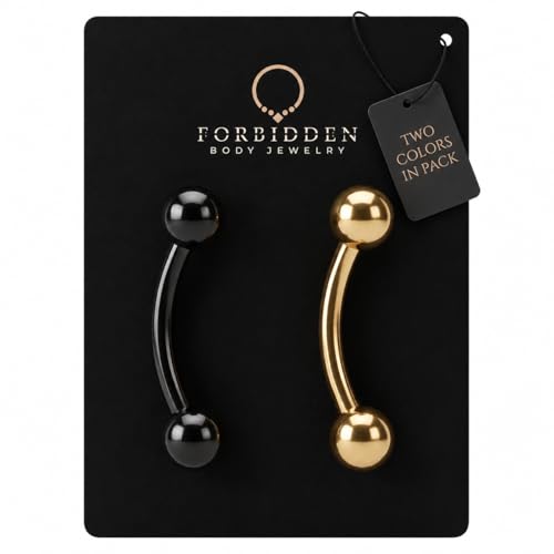 Forbidden Body Jewelry Surgical Steel Petite Belly Button Rings Curved Navel Barbell Set 14G 5/16 Inch 3mm End Balls - style: Rose Gold/Black