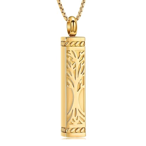Imrsanl Tree of Life Urn Necklace for Men Women Bar Cremation Jewelry for Ashes Keepsake Ashes Necklace Pendent - color: Gold
