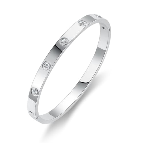 PDWZNBA 18K Gold-Plated Love Friendship Bracelets Trendy Stainless Steel Bangle Jewelry Gifts for Women - style: Ovl_silver