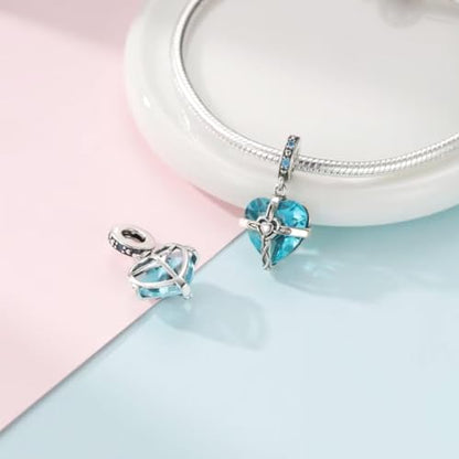 HappyStar 925 Sterling Silver Birthstone Charms for bracelets Fashion Cross Love Heart Dangle Pendant Bead Charm fit charm bracelets Happy Birthday Gift for Women MOMs - color: l-December Birthstone Charm