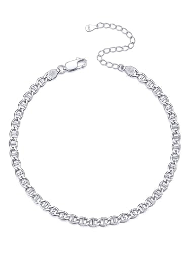 ChicSilver 925 Sterling Silver Ankle Bracelet for Women, Simple Cuban Link/Figaro/Twist Rope Chain Anklets for Beach Party(with Gift Box) - style: 11: Mariner Chain-4mm wide