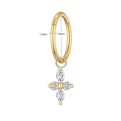Ourania 16G Gold Stainless Steel Zircon Dangle Huggie Hoop Rook Piercing Helix Hoop Earring Tragus Hoop Cartilage Piercing for Women - color: Flower Gold 2PCS, size: 1.2*10mm 2pcs