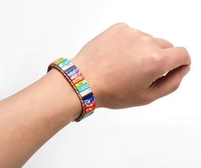 7 Chakra Bracelet Bohemian Handmade Leather Wrap Healing Protection Natural Stone Yoga Beaded Bracelets Boho Friendship Jewelry - color: Chakra #3
