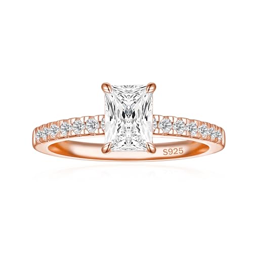 1.25CT 925 Sterling Silver Engagement Rings for Women Radiant Cut Solitaire Cubic Zirconia Wedding Rings for Women Promise Rings for Her Size 4-12.5 - color: Rose Gold