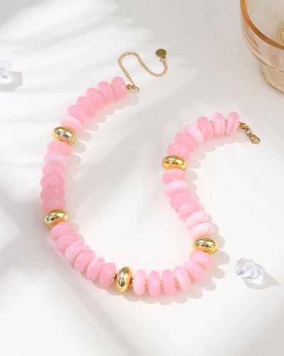 FIRAZIO Colorful Chunky Beaded Necklaces for Women | Trendy Statement Necklace Choker Necklace Boho Summer Beach Vacation Jewelry Gift - color: Pink Beaded