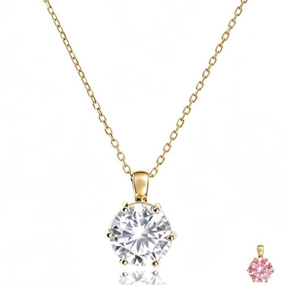 Cubic Zirconia Necklace Stainless Steel Color Change Synthetic Alexandrite/Solitaire Necklace Pendant Women - color: Round-Alexandrite-G