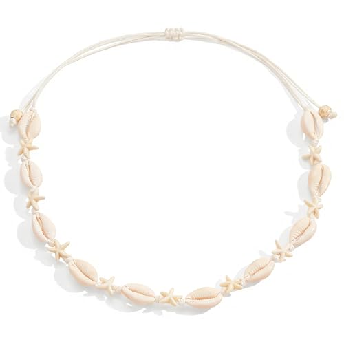 Nackiy Shell Necklace for Women, Handmade Summer Beach Jewelry Gift | Natural Sea Shell Necklace, Adjustable Collar Fit, Coastal Beach Style, Shell Starfish Charms, Lightweight Summer Jewelry - color: Beige 2