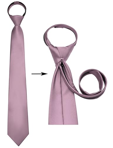 Branduce 3.15"（8cm） Mens Solid Satin Tie Pre-tied Adjustable Zipper Necktie for Business and Wedding - color: Dusty Rose