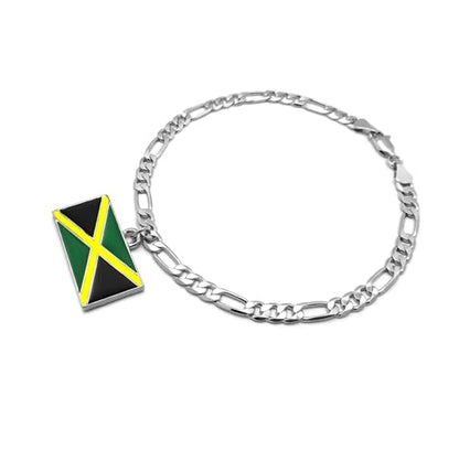 Women's Flag Pendant 5mm 10" Figaro Chain Ankle Bracelet Anklet - style: Jamaica/Silver-Tone