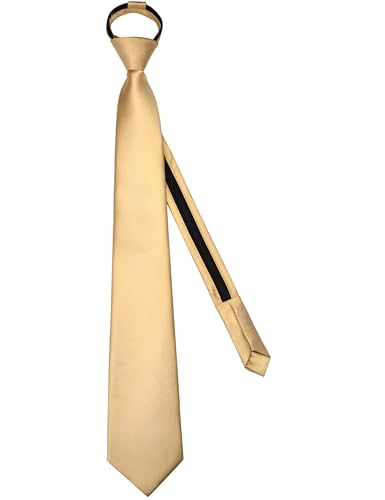 Branduce 3.15"（8cm） Mens Solid Satin Tie Pre-tied Adjustable Zipper Necktie for Business and Wedding - color: Champagne Gold
