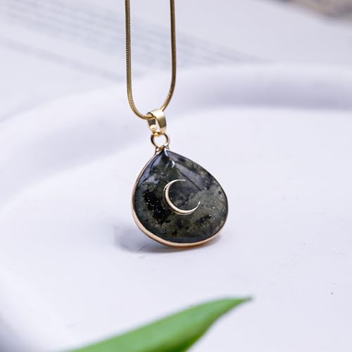 Da Piao Liang Labradorite Crescent Moon Energy Necklace, Healing Crystal Pendant With Stainless Steel Chain, Spiritual Jewelry - color: Grey
