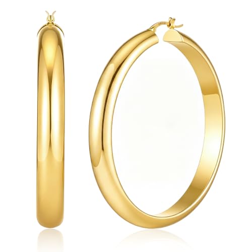 8mm Wide Gold Hoop Earrings for Women Hypoallergenic 925 Sterling Silver post Lightweight Large 14k Chunky Gold Hoop Earrings for Women 20/30/40/50/60mm - color: Gold 60mm