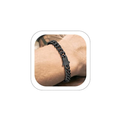 Richsteel Gold/Black/Silver Cuban Link Bracelet for Men,5/7/9/12MM Width | 316L Stainless Steel Chain Wrist Bracelet, Waterproof, No Tarnish, Hypoallergenic Hip Hop Jewelry, with Gift Box - color: 03-Black Plated 7mm Width