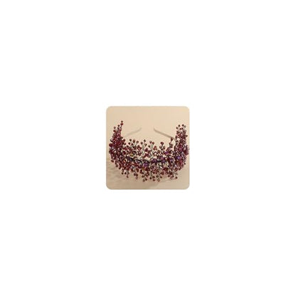 Rhinestones Beads Hair Crown for Wedding Brides Women Tiara Jewelry Handmade Sparkle Hair Piece - color: Black Red
