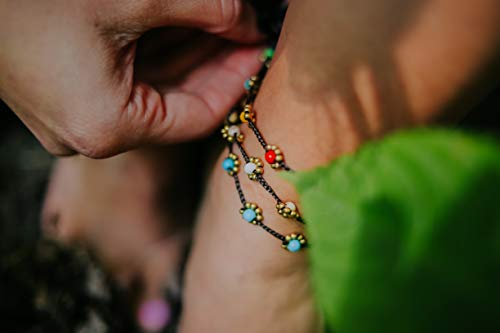 Made by Nami Boho Surfer Anklet Waterproof & Adjustable Beaded Anklets for Women Beachy Ankle Bracelet Made from Waxed Cotton Rope and Beads for Summer and Hippie Style - color: Multi Beads