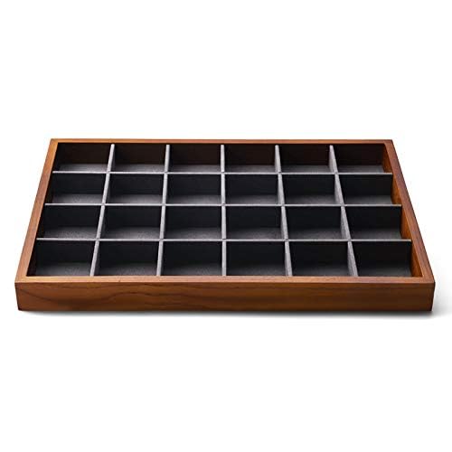 Oirlv Solid Wood Jewelry Tray,Jewelry Drawer Organizer,24 Grid(Grey) | Stackable Design,for Jewelry Necklaces Earrings and Rings,Organizing and Presentinge Legantly on Dressers&in Dresser - color: Grey 24 grid tray