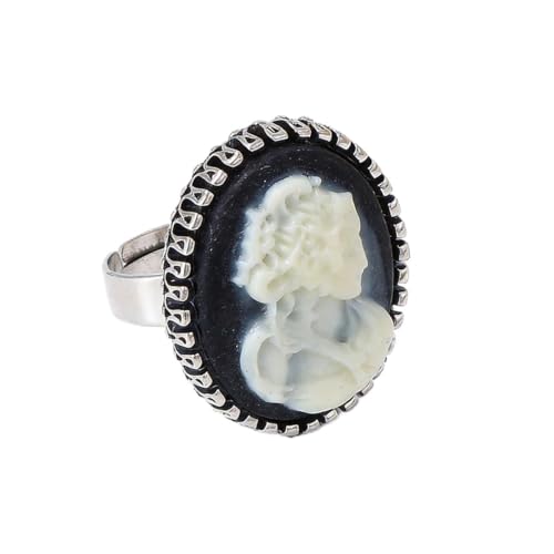 Vintage Cameo Lady Portrait Oval Ring for Women Resin Victorian Queen Geometric Adjustable Open Thumb Finger Band Boho Anniversary Engagement Statement Rings Baroque Jewelry for Mother - color: Silver