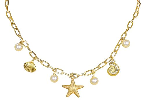 Evabelle Gold Layered Necklace for Women Trendy Jewelry 14K Real Gold Plated Chunky Chain Stackable Necklaces Dainty Choker Necklaces Rectangle Square Pendant - color: Gold Necklace 15