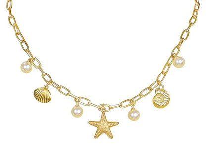 Evabelle Gold Layered Necklace for Women Trendy Jewelry 14K Real Gold Plated Chunky Chain Stackable Necklaces Dainty Choker Necklaces Rectangle Square Pendant - color: Gold Necklace 15