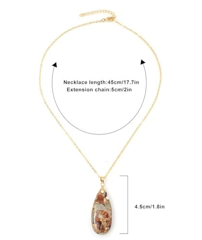 Stone Necklaces for Women Teardrop Gemstone Pendant Necklace Natural Stone Chain Necklaces - color: Khaki Gold